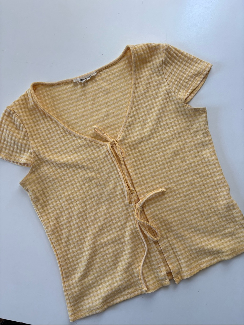 Madewell Gingham Bow-Front Tee - Picture 2 of 7